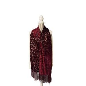 INC International Concepts Red Mixed Print Soft Tassel Trim Scarf Women NWT